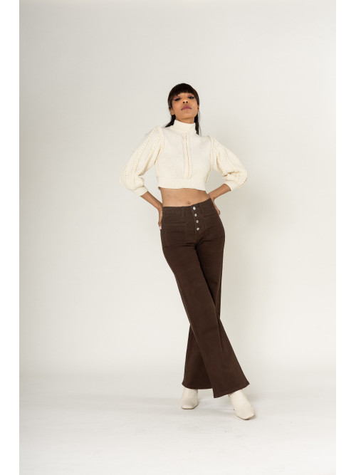 Jean flare stretch taille haute poches plaquées