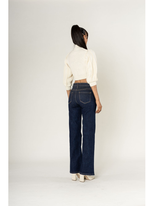 Jean flare stretch taille haute poches plaquées