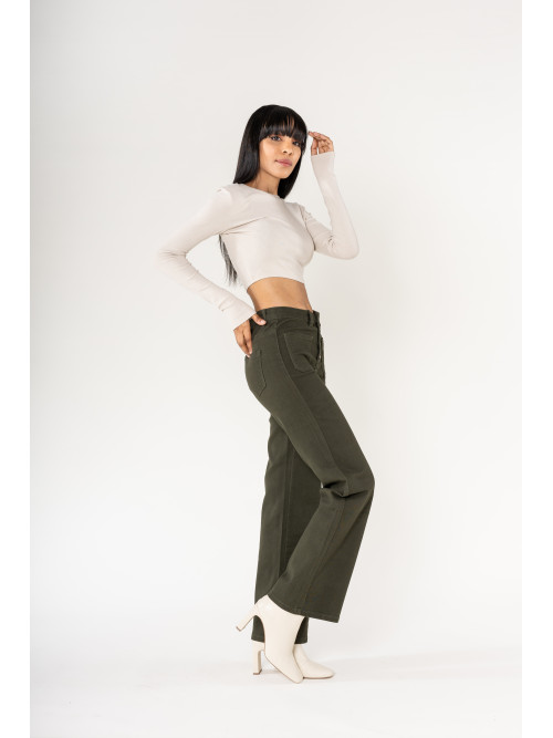 Jean flare stretch taille haute poches plaquées