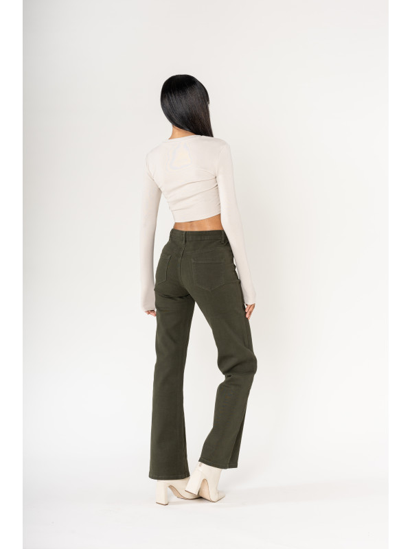 Jean flare stretch taille haute poches plaquées
