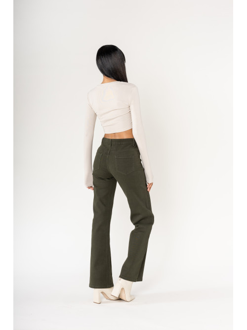 Jean flare stretch taille haute poches plaquées
