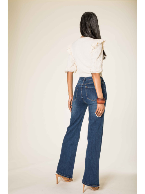 Jean flare stretch taille haute poches plaquées