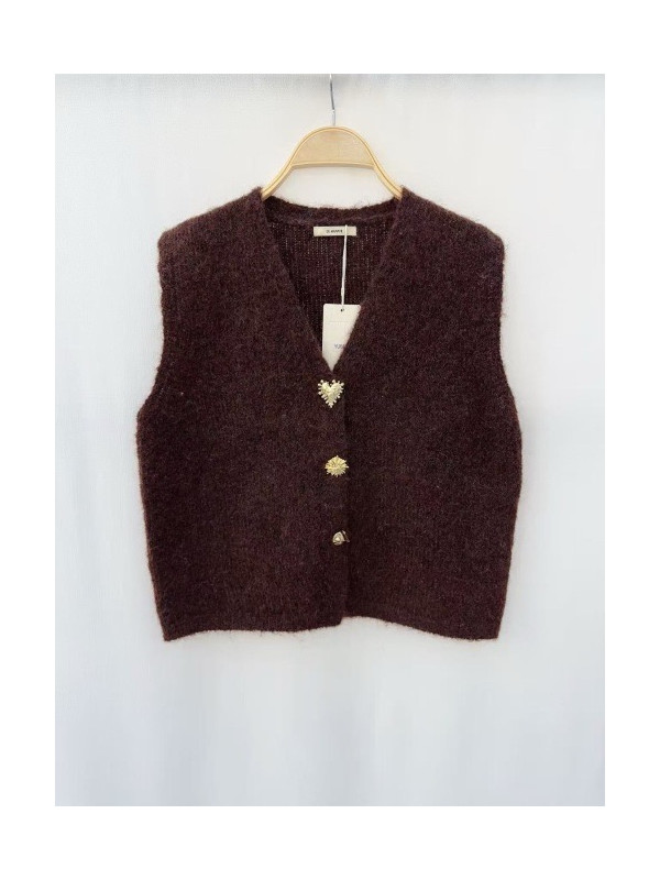Gilet maille avec 3 boutons bijoux dorés sans manche