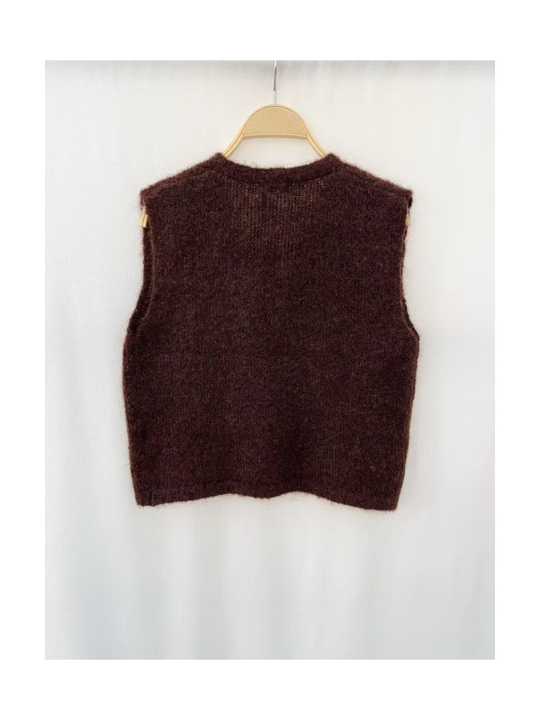 Gilet maille avec 3 boutons bijoux dorés sans manche