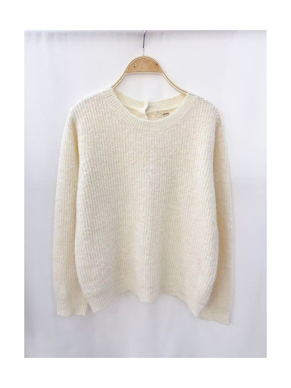 Pull col rond boutons nacre au dos manches longues