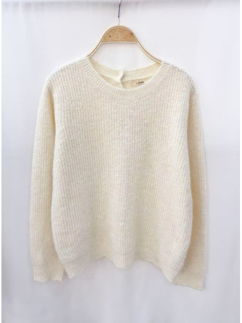 Pull col rond boutons nacre au dos manches longues