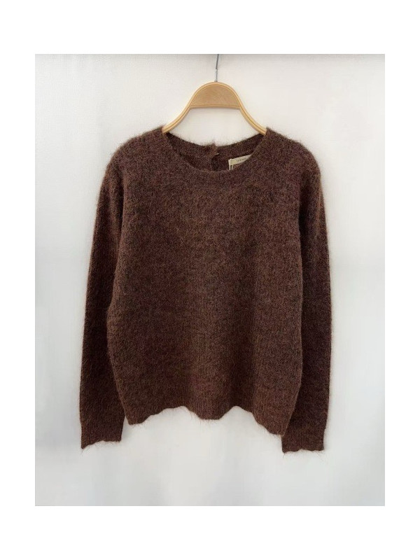 Pull col rond boutons nacre au dos manches longues