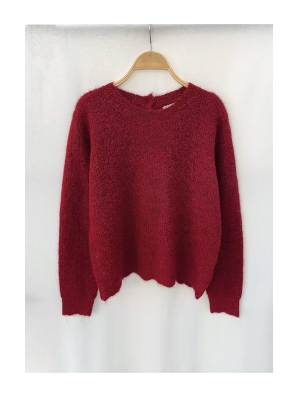 Pull col rond boutons nacre au dos manches longues