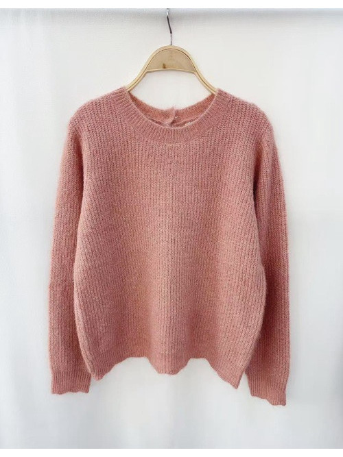 Pull col rond boutons nacre au dos manches longues