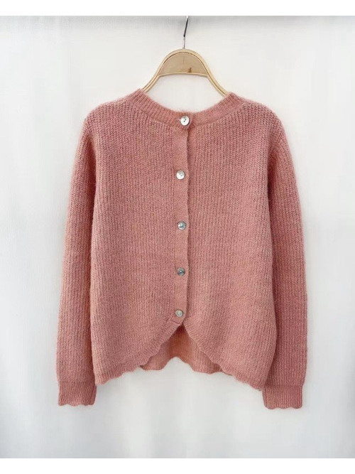 Pull col rond boutons nacre au dos manches longues