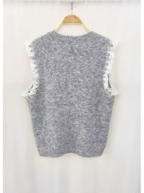 Pull AMOUR sans manche avec dentelle col rond