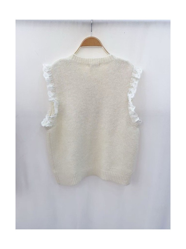 Pull AMOUR sans manche avec dentelle col rond