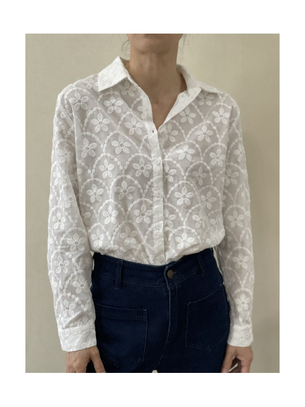 Chemise brodée de fleurs manches longues
