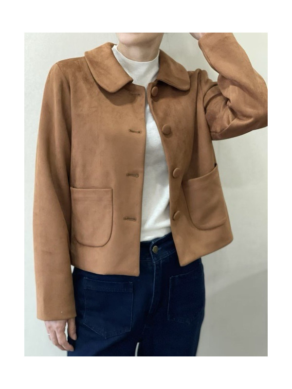 Veste courte en suédine col claudine