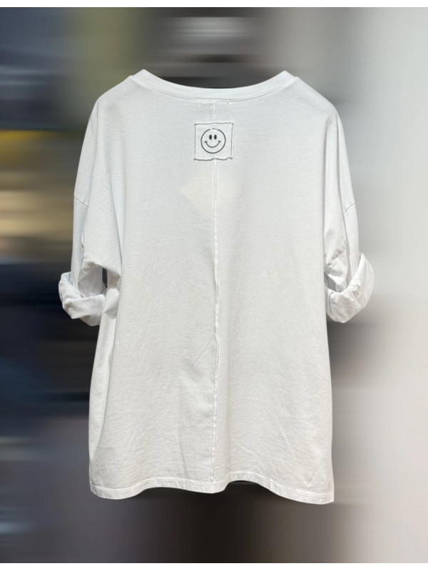T-shirt motif guitare rock col V manches longues