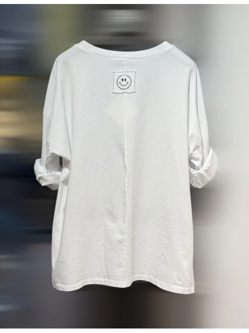 T-shirt motif guitare rock col V manches longues