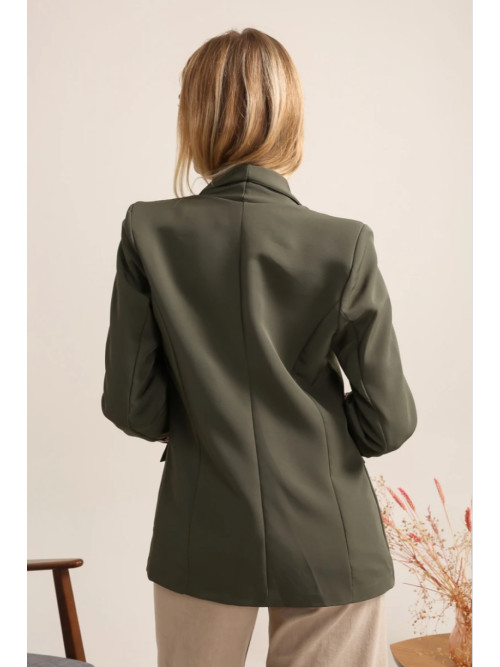 Veste tailleur unie manches longues revers léopard