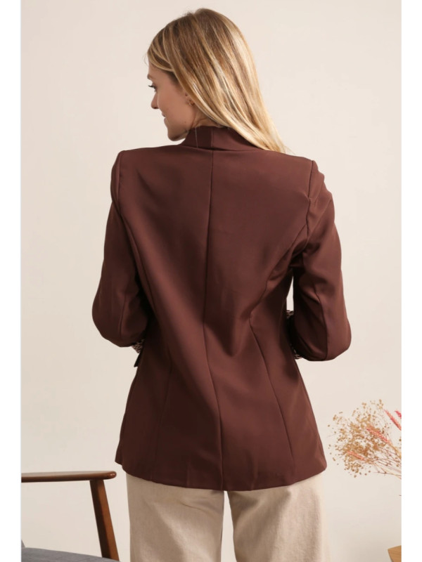 Veste tailleur unie manches longues revers léopard