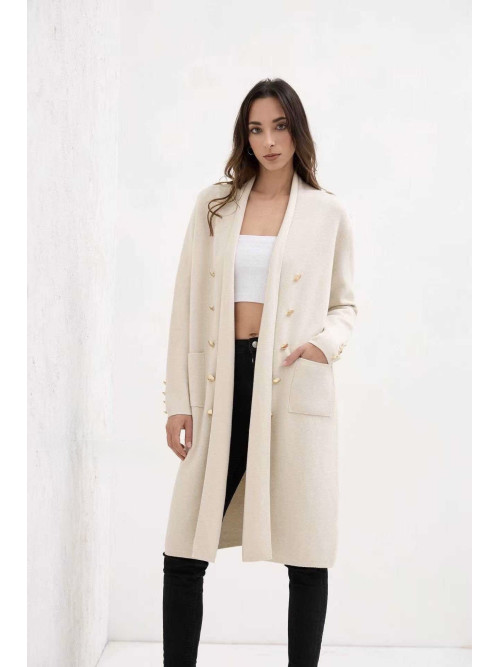 Gilet long bord à bord boutons dorés
