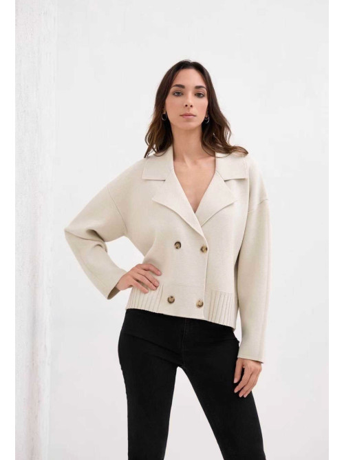Gilet court double boutonnage avec col
