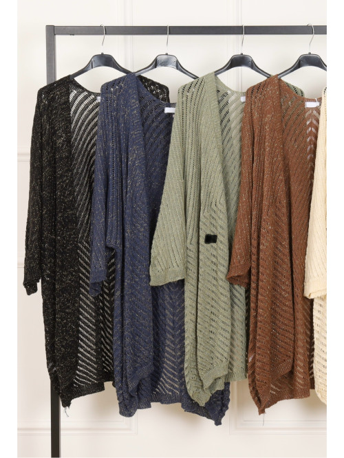 Gilet long bord à bord en crochet manches chauve-souris