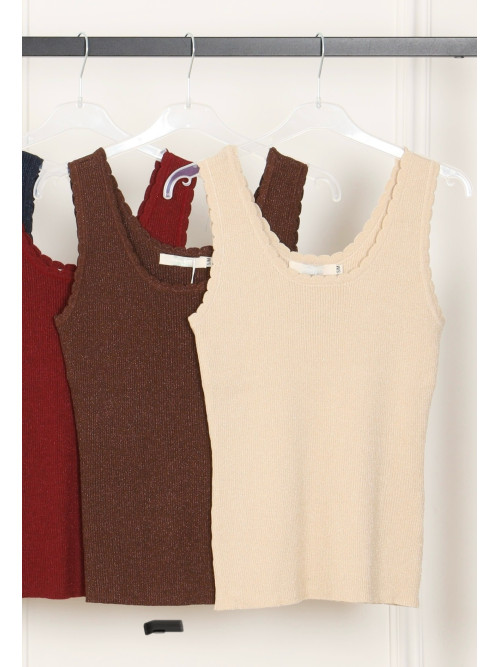 Top côtelé maille lurex sans manche