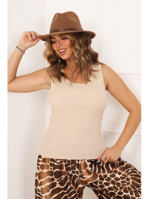 Top côtelé maille lurex sans manche
