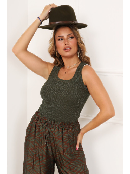 Top côtelé maille lurex sans manche