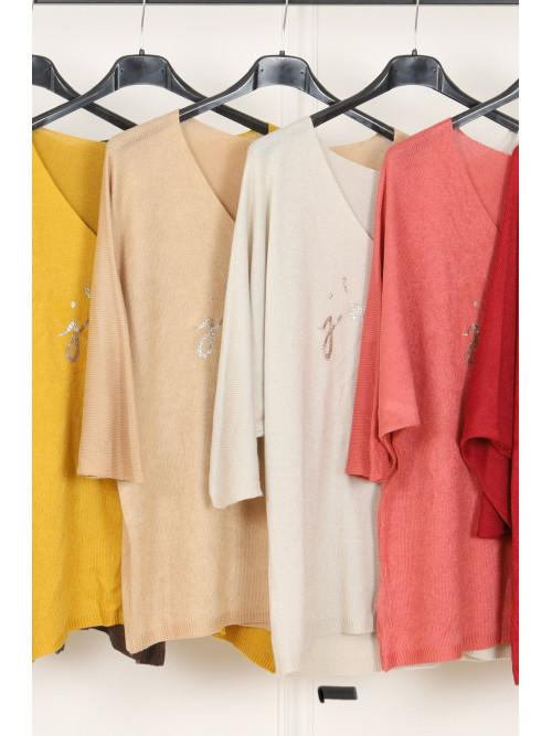 Pull manches chauve-souris 3/4 imprimé J'adore