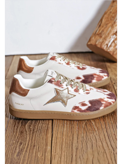 Baskets poulain ou vache brune et étoile dorée