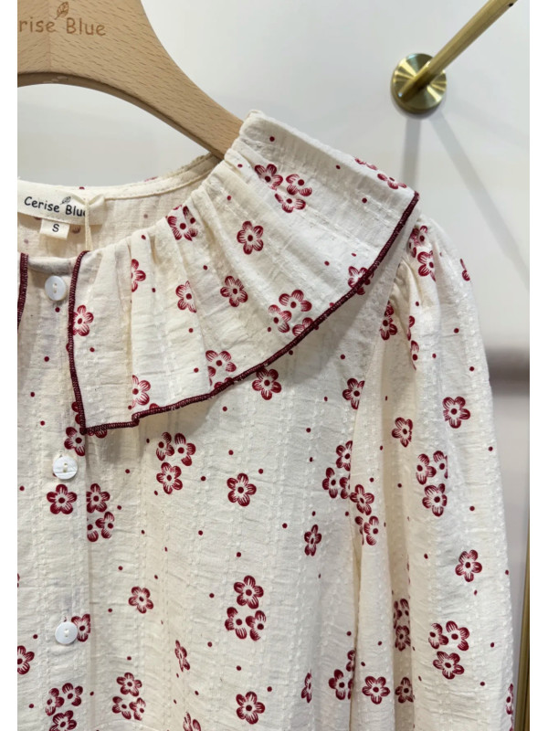 Chemise imprimé floral col et poignets volantés