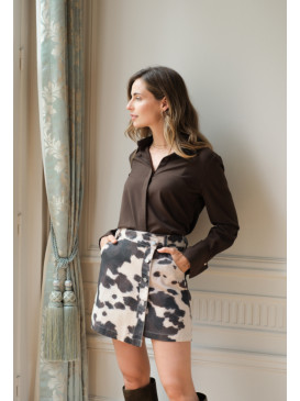 Chemise satinée unie à...