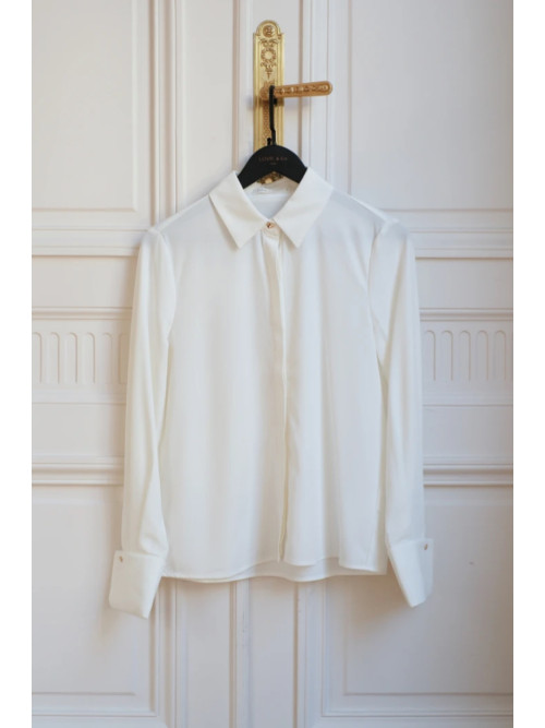 Chemise satinée unie à poignets mousquetaire