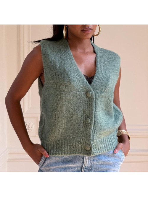 Gilet maille sans manche col V