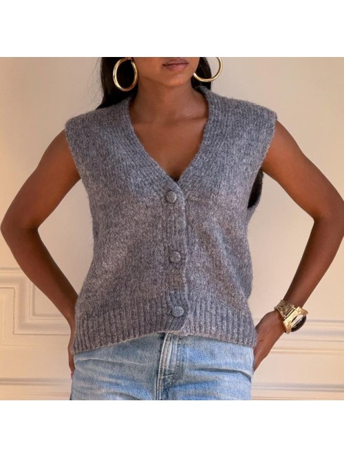 Gilet maille sans manche col V