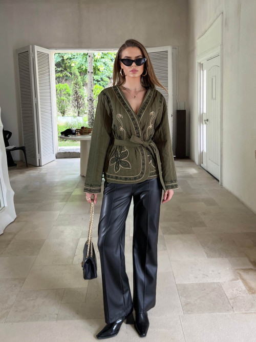 Veste kimono brodée doublée