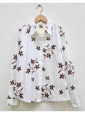 Chemise brodée de fleurs -...