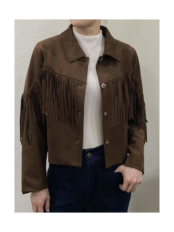 Veste courte en suédine avec franges