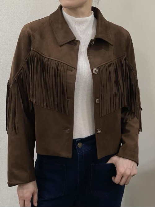 Veste courte en suédine avec franges