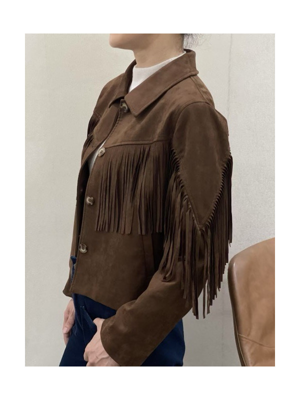 Veste courte en suédine avec franges