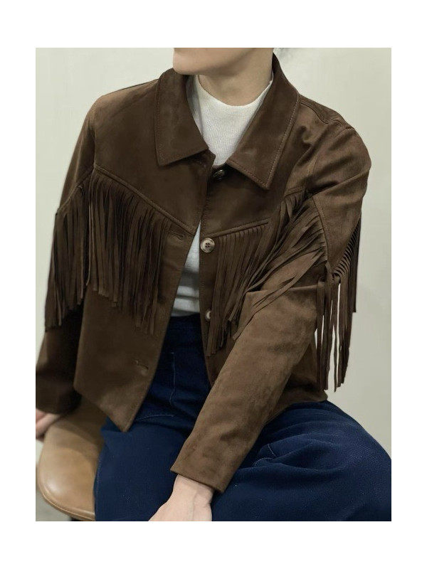 Veste courte en suédine avec franges