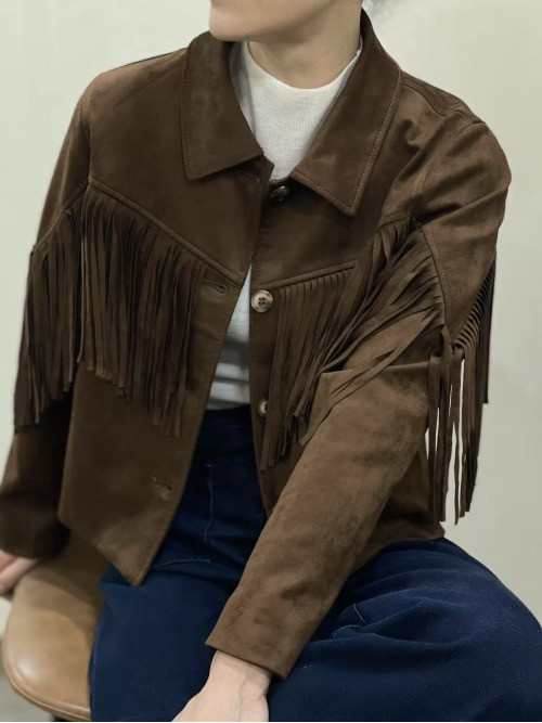 Veste courte en suédine avec franges