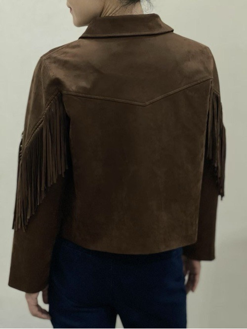 Veste courte en suédine avec franges