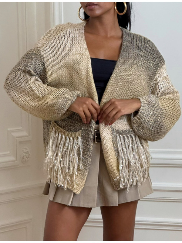 Gilet bord à bord avec lurex  frangé aux poches