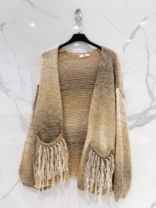 Gilet bord à bord avec lurex  frangé aux poches