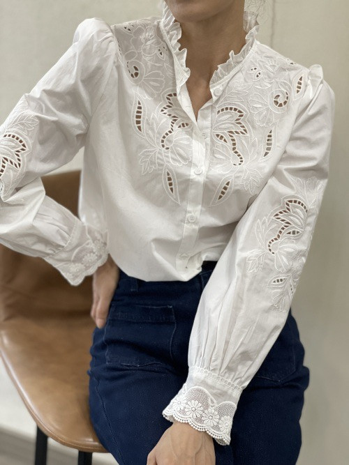 Chemise avec guipure ajourée manches et buste