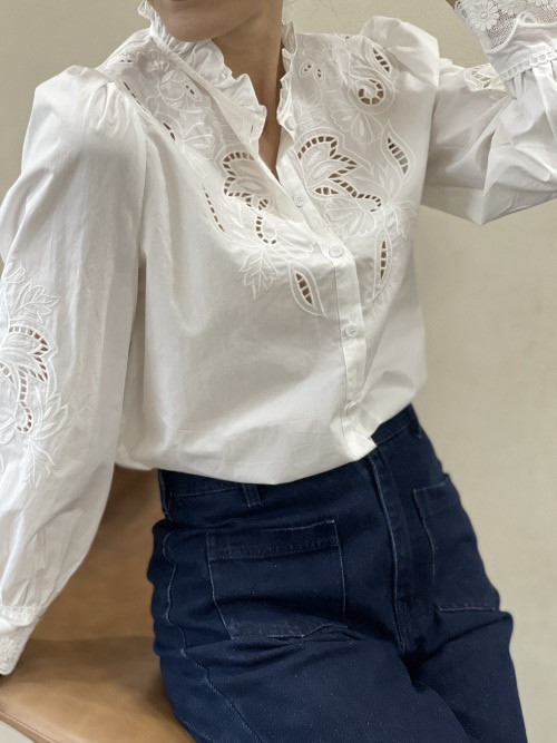 Chemise avec guipure ajourée manches et buste