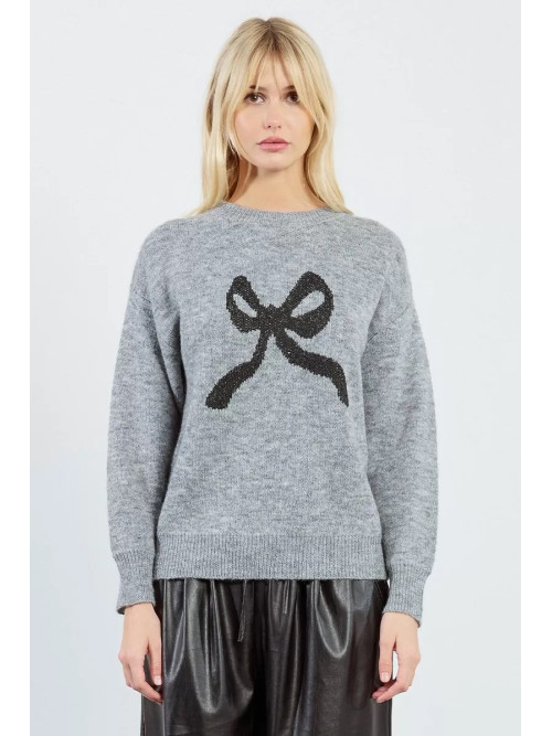 Pull motif nœud noir avec sequins
