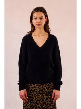 Pull col V bande dentelle