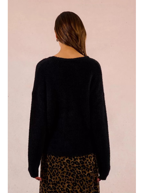 Pull col V bande dentelle